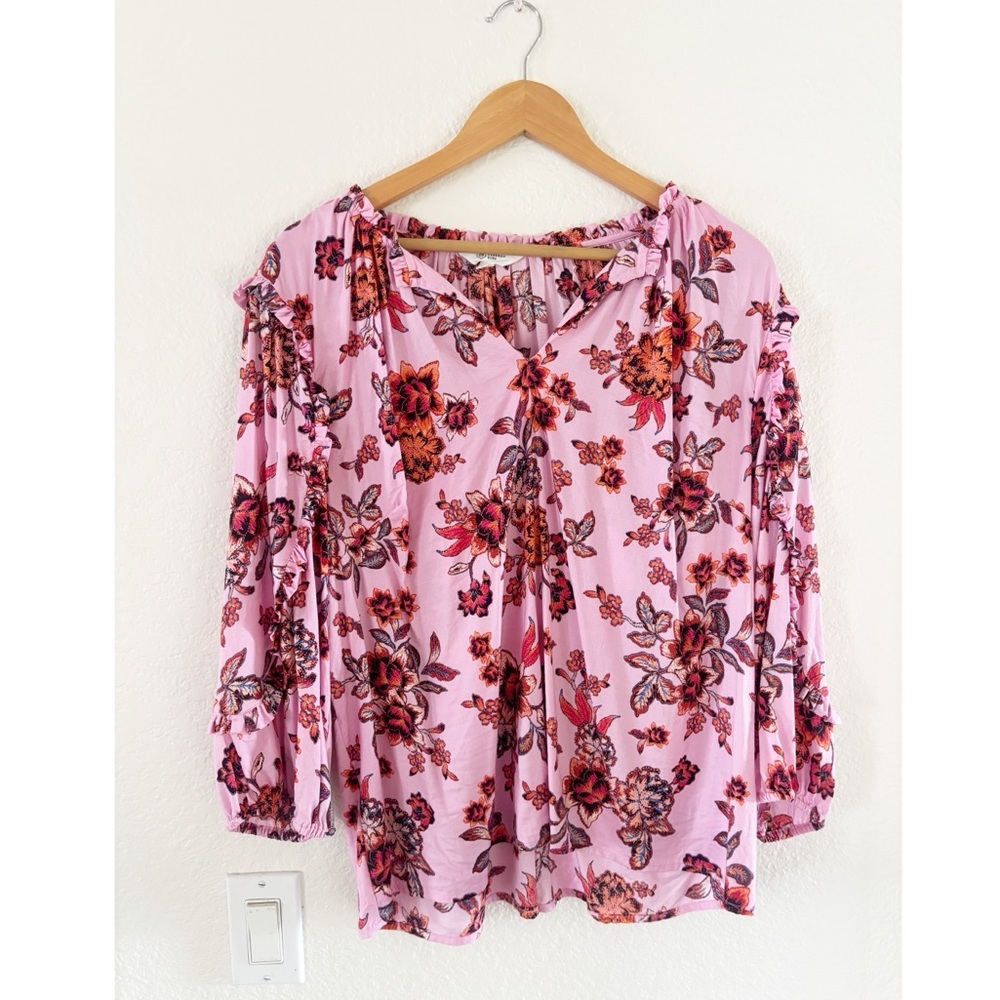 Candace Cameron Bure Pink and Red Floral Blouse